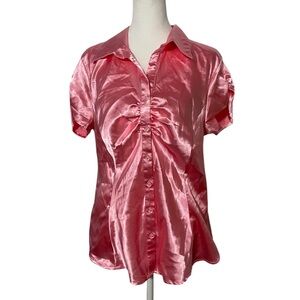 Blue Diamond Y2K Vintage Pink Satin Button Up Blouse Top